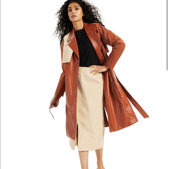 NWT 2XL plus size Alfani lapel trench coat butterscotch designer coat fall - Picture 5 of 8